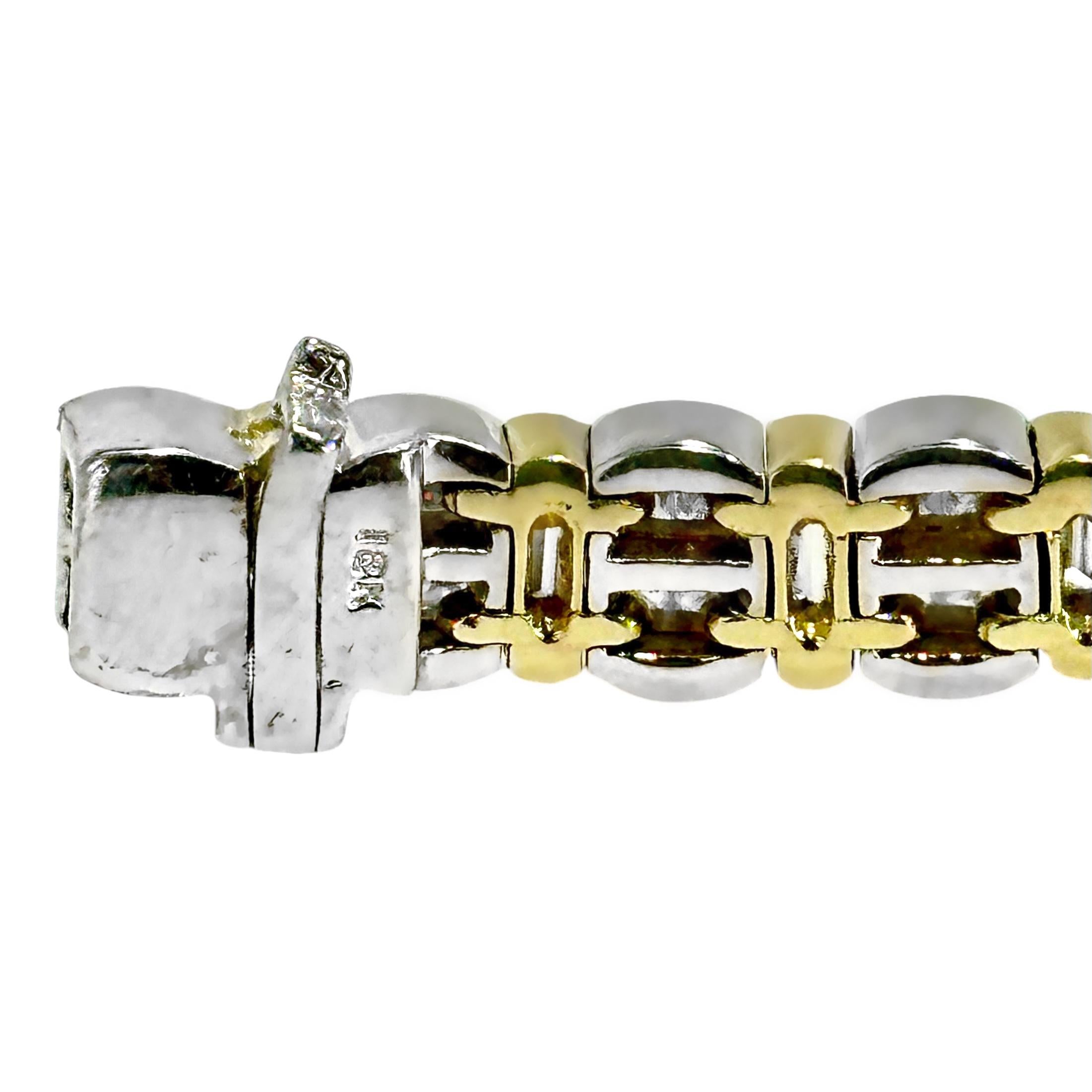 Women's Contemporary 18k White and Yellow Gold Diamond Line Bracelet For Sale