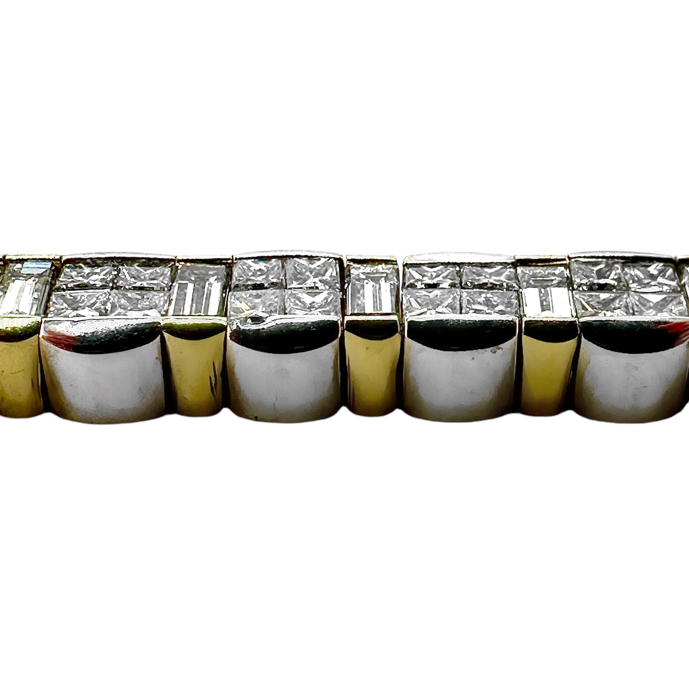 Contemporary 18k White and Yellow Gold Diamond Line Bracelet For Sale 1