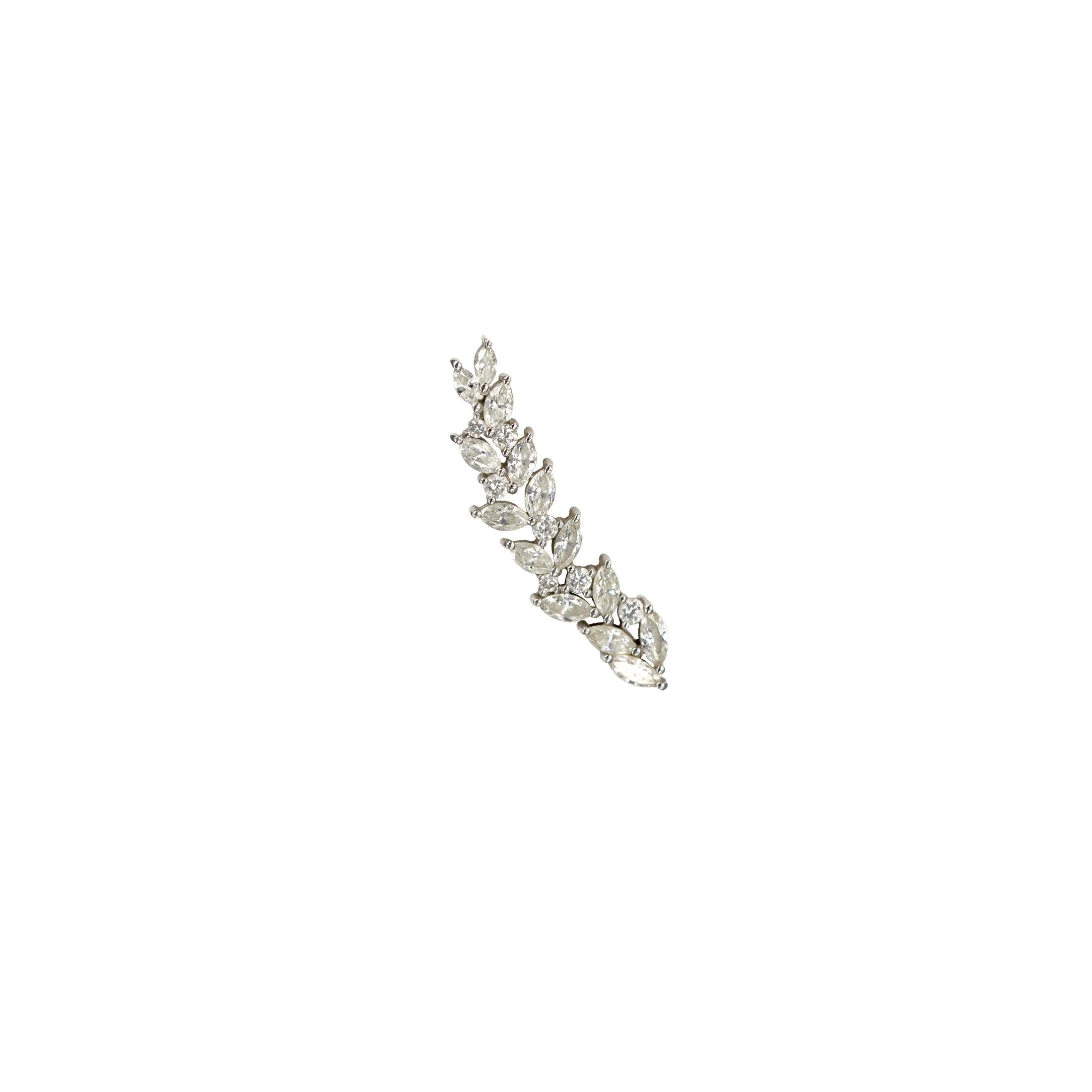 18 karat white gold crawler stud earring with special prolong back
set with marquise and round diamonds of total weight 1.26 carat. 
Gold weight is 2.8 gm. Please note that it is sold as single earring for right ear. You can order a matching earring