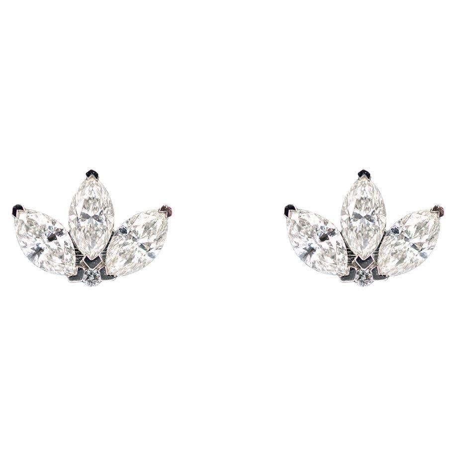 Diamond White Gold Flower Earrings For Sale at 1stDibs
