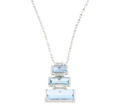 Contemporary 18K White Gold Diamond Aquamarine Bezel Setting Drop Necklace