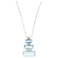 Contemporary 18K White Gold Diamond Aquamarine Bezel Setting Drop Necklace
