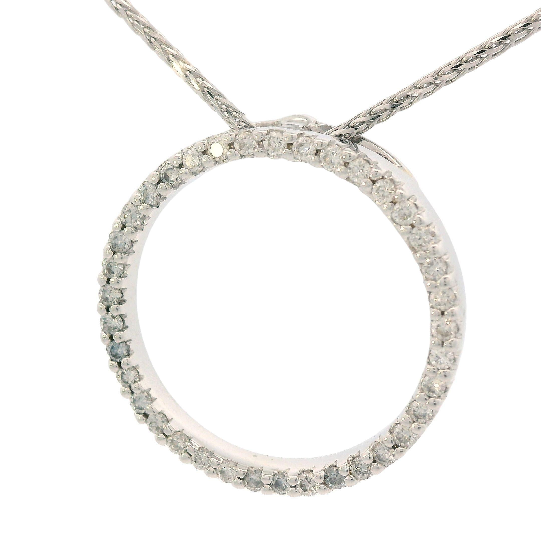 Contemporary 18k White Gold Diamond Circle Necklace w/ Ruby by Roberto Coin For Sale 2