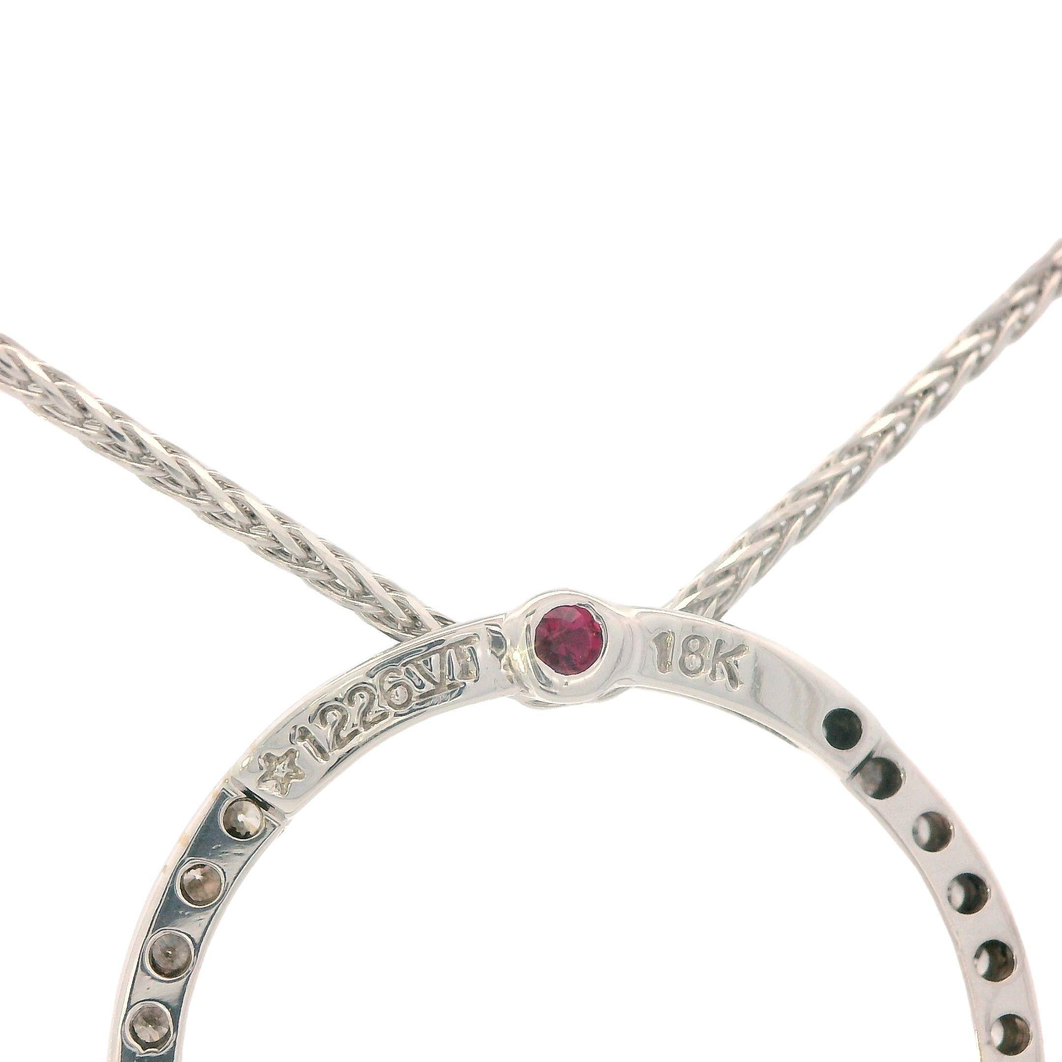 Contemporary 18k White Gold Diamond Circle Necklace w/ Ruby by Roberto Coin For Sale 3