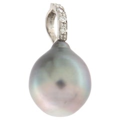 Contemporary 18K White Gold Diamond Pearl Grain Setting Pendant