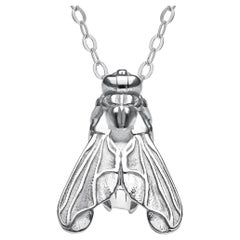 Contemporary 18K White Gold Fly Pendant Necklace, ECH Jewelry Design