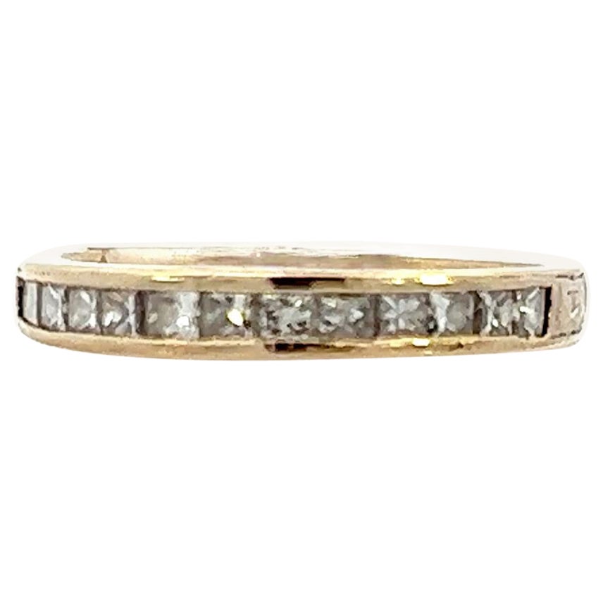Contemporary 18K White Gold Hand Engraved Princess Cut Diamond Band For Sale