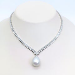 18K White Gold Diamond Rivière Necklace with Australian Pearl Drop, 2008