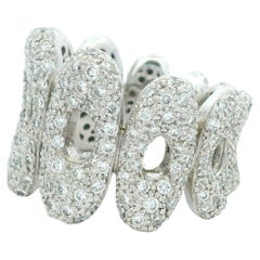 Anillo contemporáneo de oro blanco de 18 quilates con eslabón de pavé de diamantes, 3 quilates