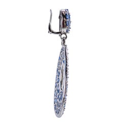 Contemporary 18K White Gold Sapphire and Diamond Drop Earrings