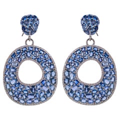 Contemporary 18K White Gold Sapphire and Diamond Drop Earrings