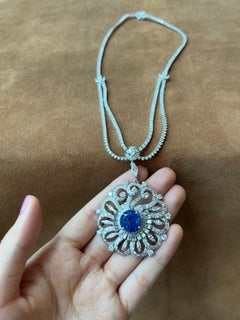 Contemporary 18K White Gold Sapphire and Diamond Pendant Necklace