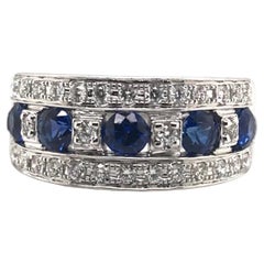 Contemporary 18K White Gold Sapphire & Diamond Band