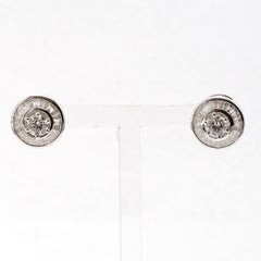 Contemporary 18 Karat White Gold Solitaire Diamonds Studs with Baguette Jackets