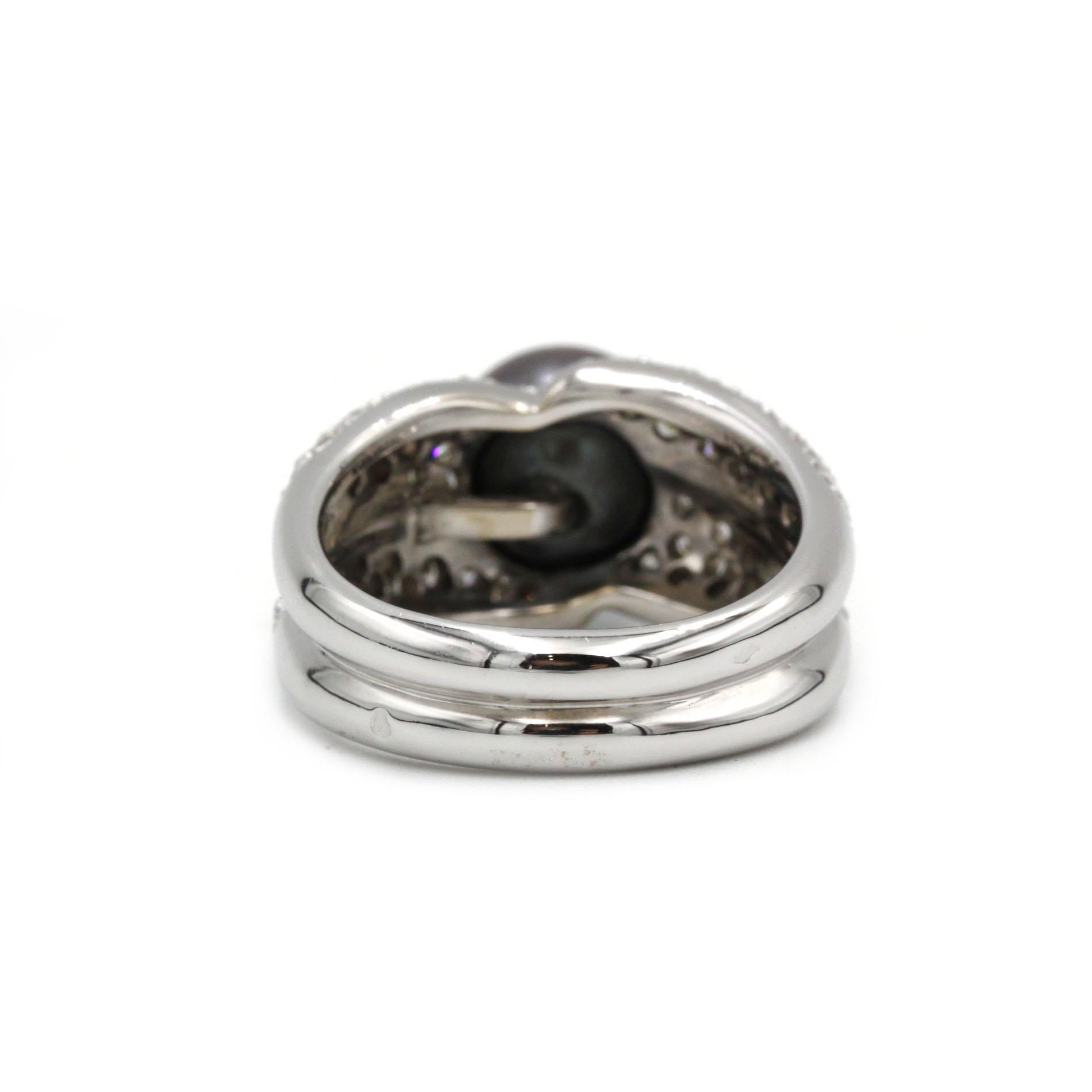 Bague contemporaine en or blanc 18 carats, perle de Tahiti et diamant 3 ct, de style ruban, FR Pour femmes en vente