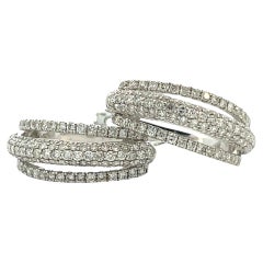 Contemporary 18K White Gold Three Row Pave Dangle Hoop Earrings 