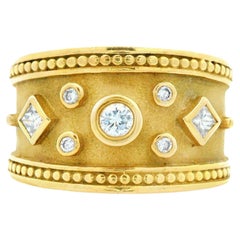 Vintage Contemporary 18k Yellow Cigar Band Wide Cut Diamond Ring