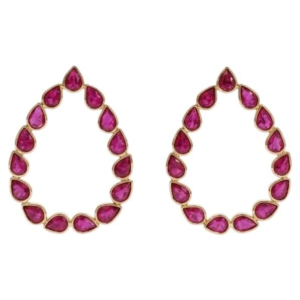 Contemporary 18K Yellow Gold 3.72ctw Pear-Cut Ruby Open Teardrop Earrings For Sale