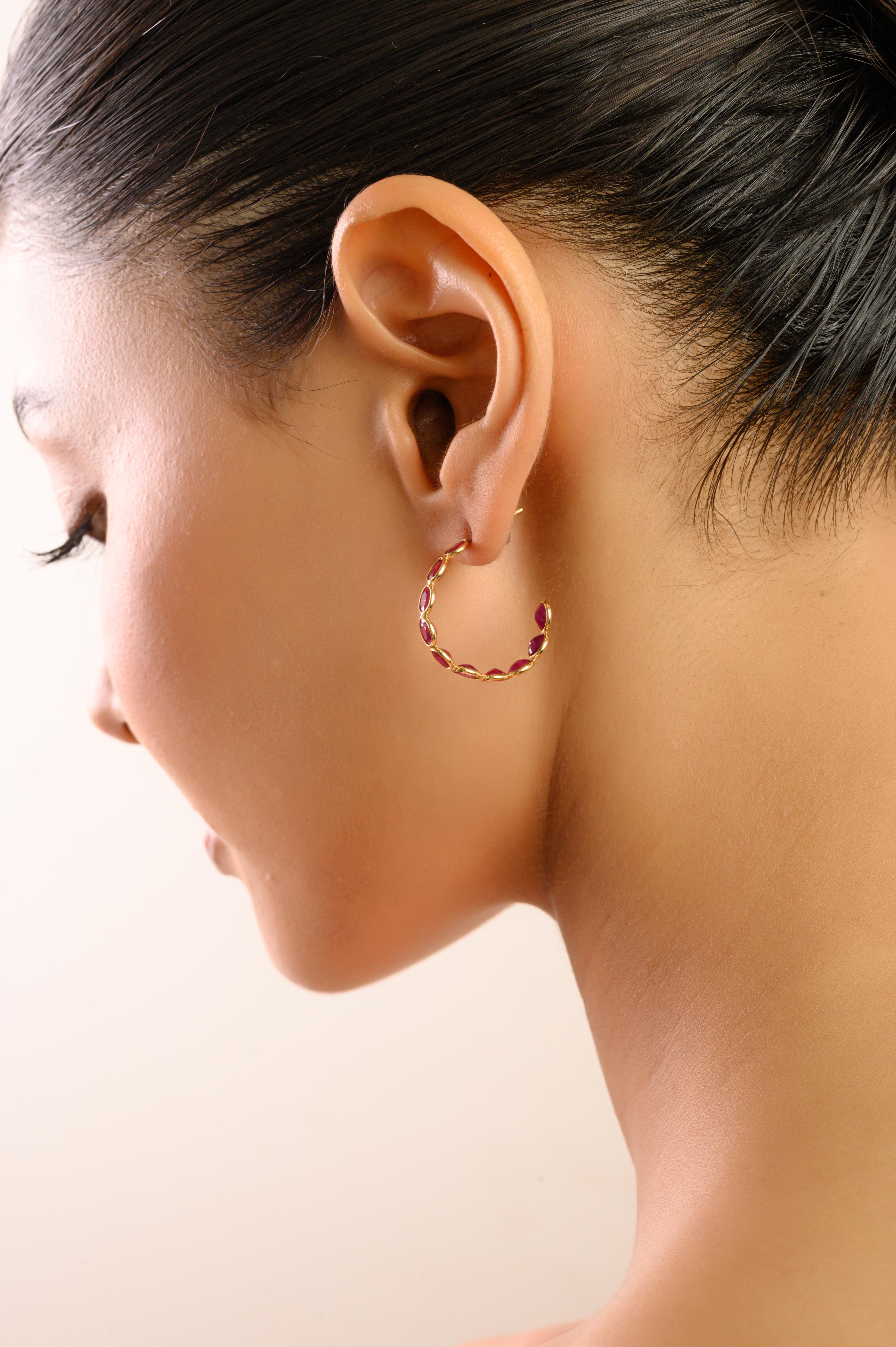 Taille ovale Boucles d'oreilles contemporaines en or jaune 18K 5.25Ct Rubis Naturel Ovale Cadeau Bijoux en vente