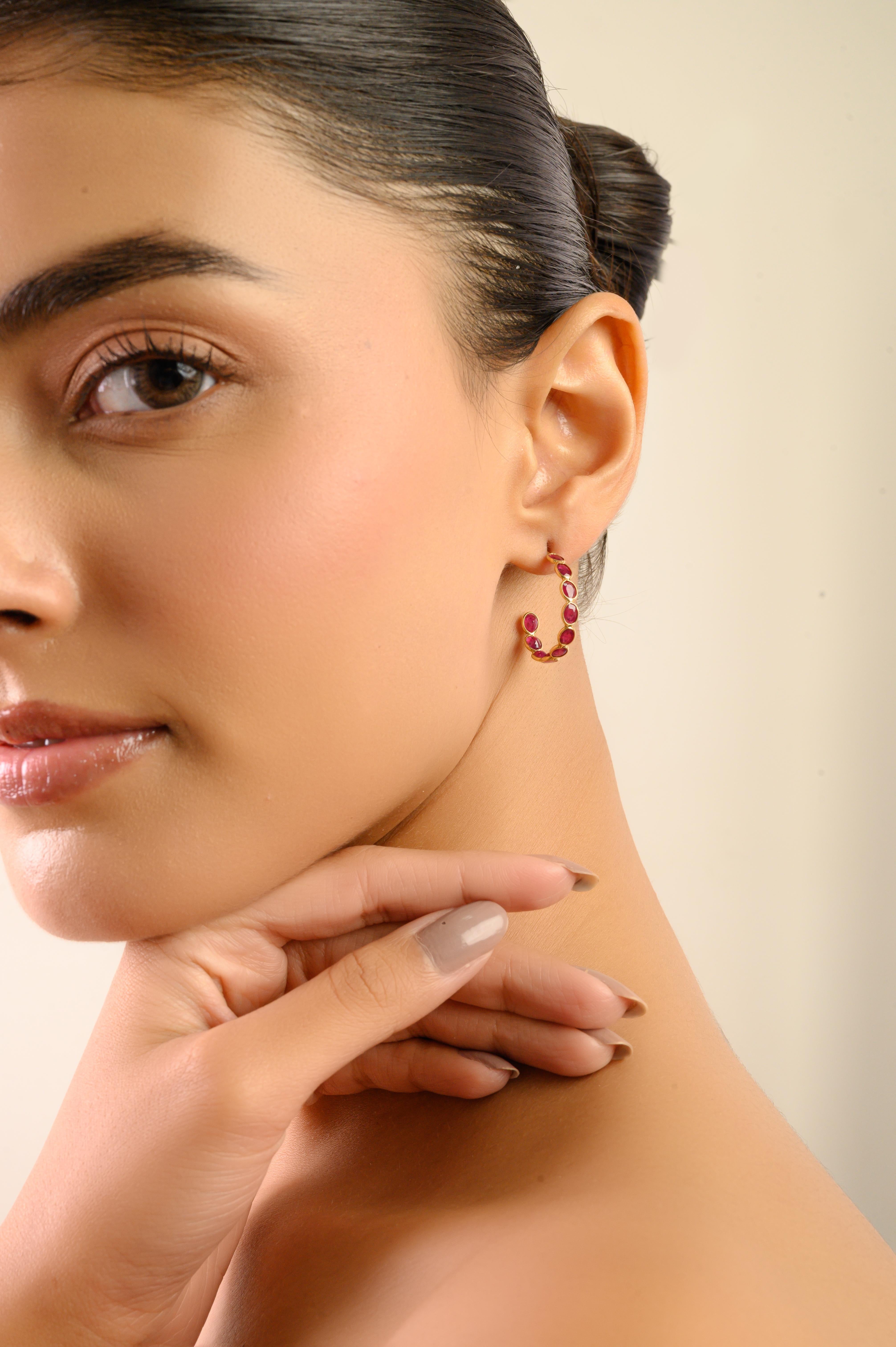 Boucles d'oreilles contemporaines en or jaune 18K 5.25Ct Rubis Naturel Ovale Cadeau Bijoux Pour femmes en vente