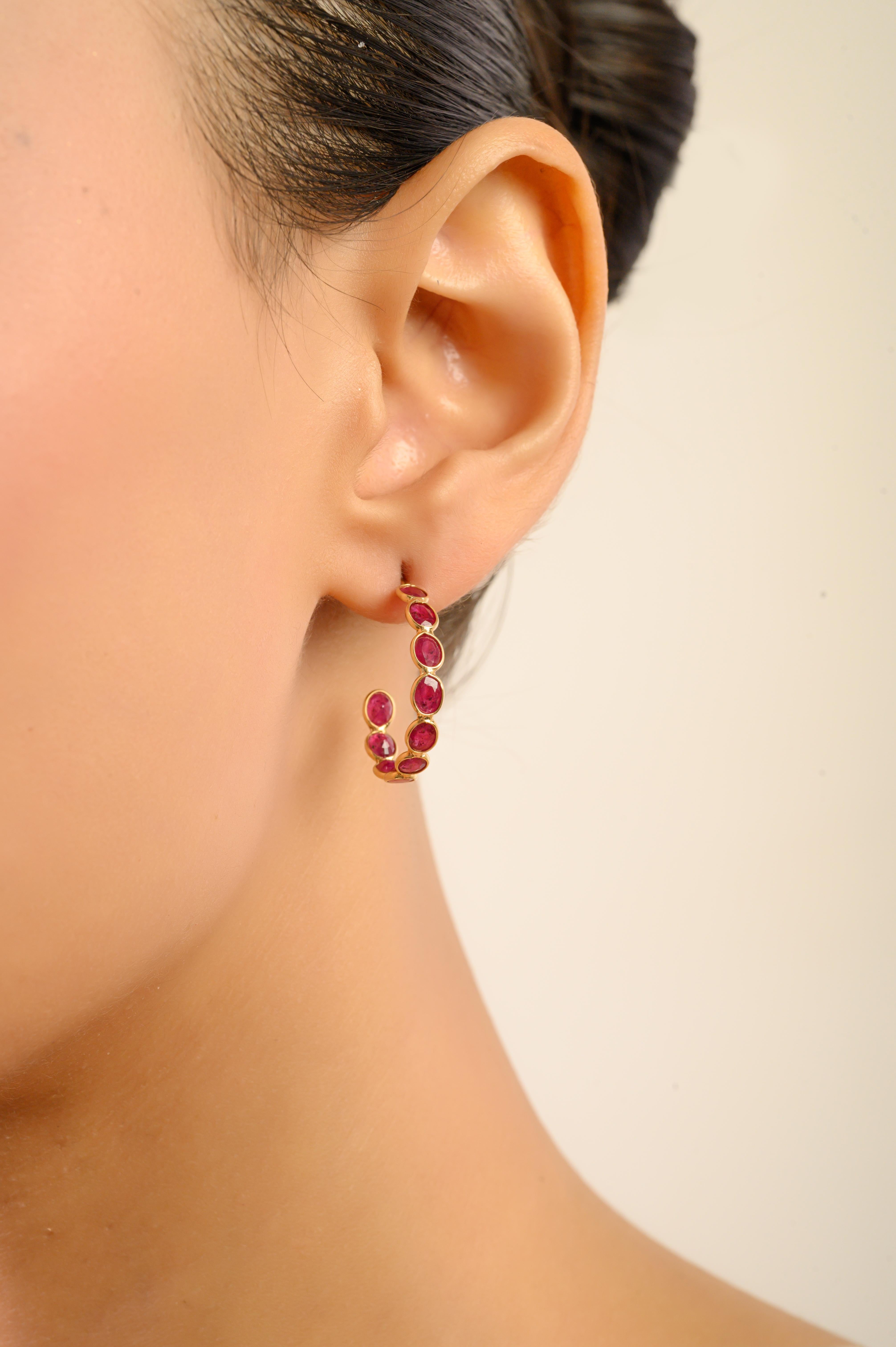 Boucles d'oreilles contemporaines en or jaune 18K 5.25Ct Rubis Naturel Ovale Cadeau Bijoux en vente 2