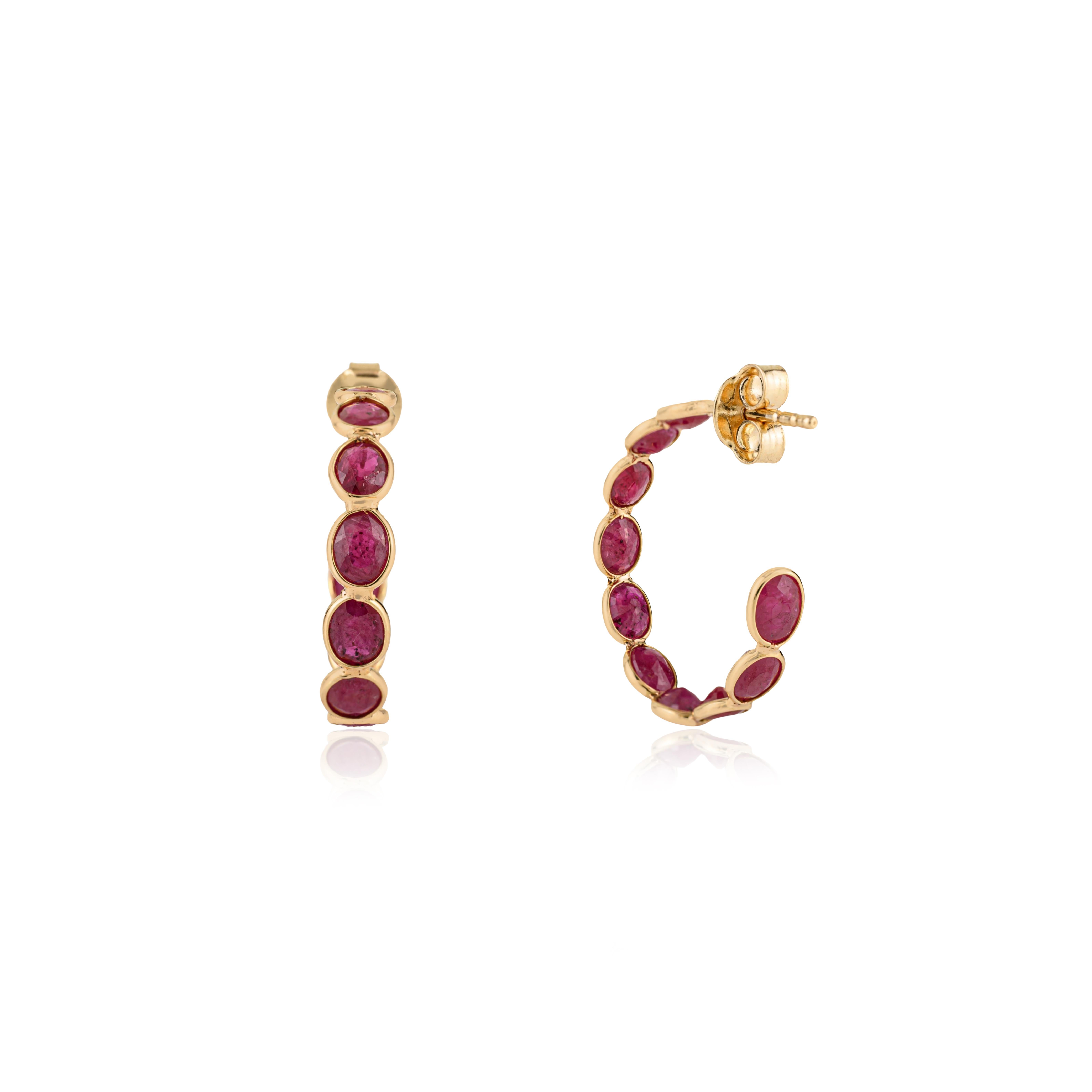 Boucles d'oreilles contemporaines en or jaune 18K 5.25Ct Rubis Naturel Ovale Cadeau Bijoux en vente 3