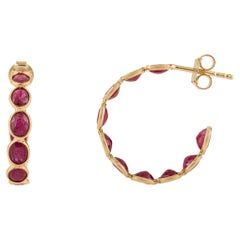 Contemporary 18K Yellow Gold 5.25Ct Natural Ruby Oval Hoop Earrings Jewelry Gift