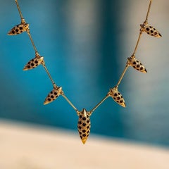 Contemporary 18k Yellow Gold and Red Garnet, Handcrafted Grain Chain Necklace