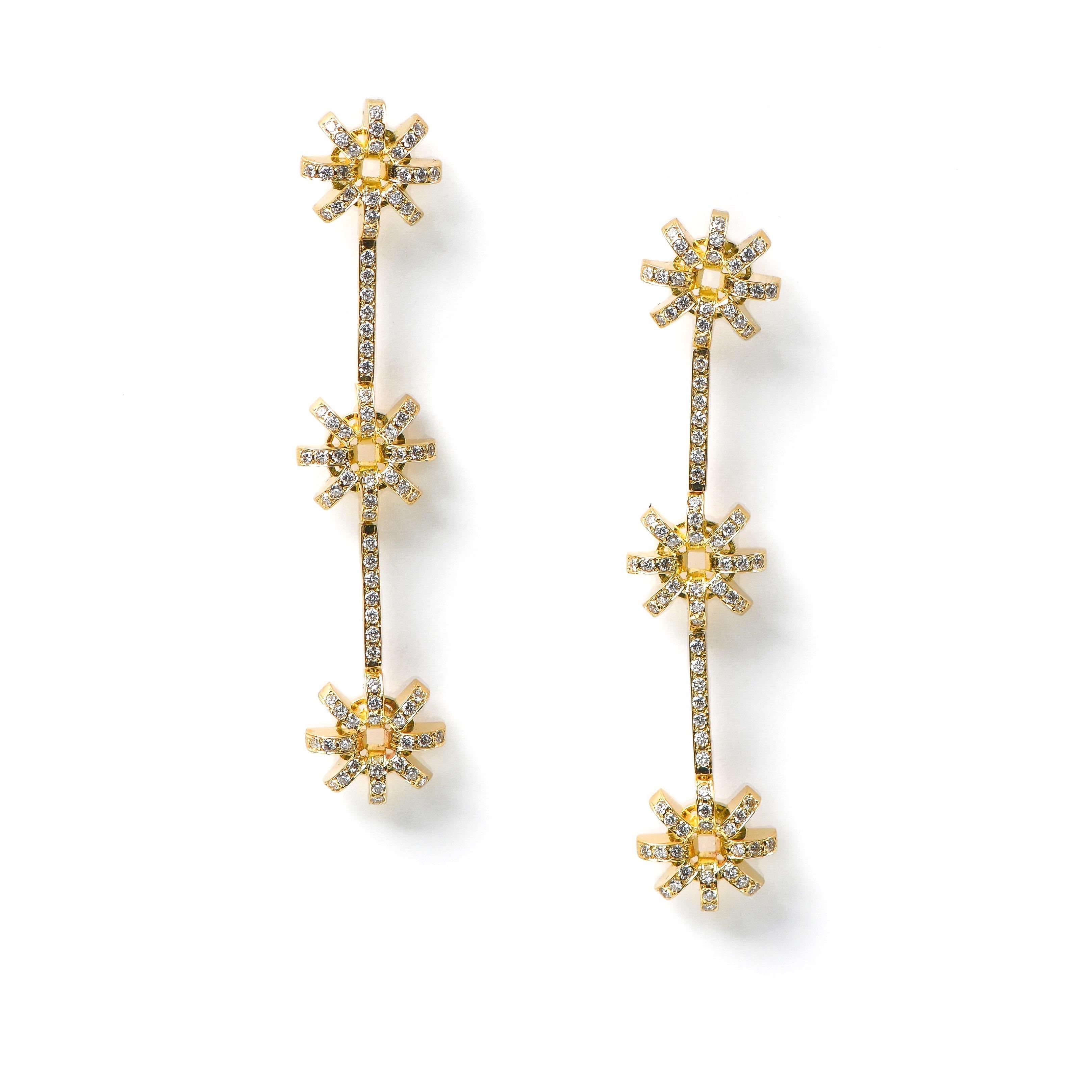 The ‘Triple Flower’, drop earrings are crafted in 18k gold, hallmarked in Cyprus. These super impressive, drop earrings, fit code a gala event or a wedding occasion, also make a perfect choice bridal earrings. They come in a highly polished finish