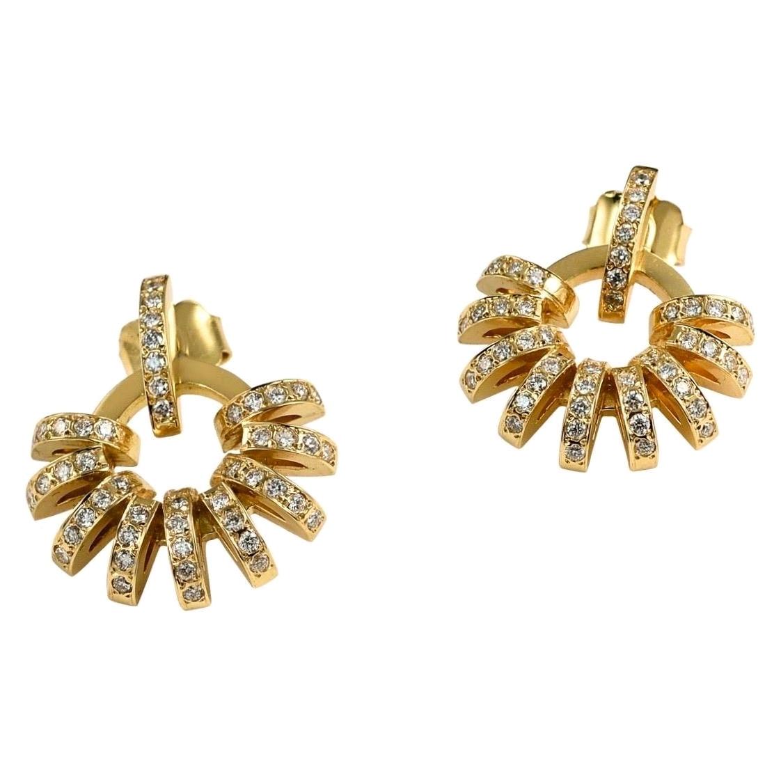 Contemporary 18K Yellow Gold and White Diamond Sculptural Ear Jackets and Studs