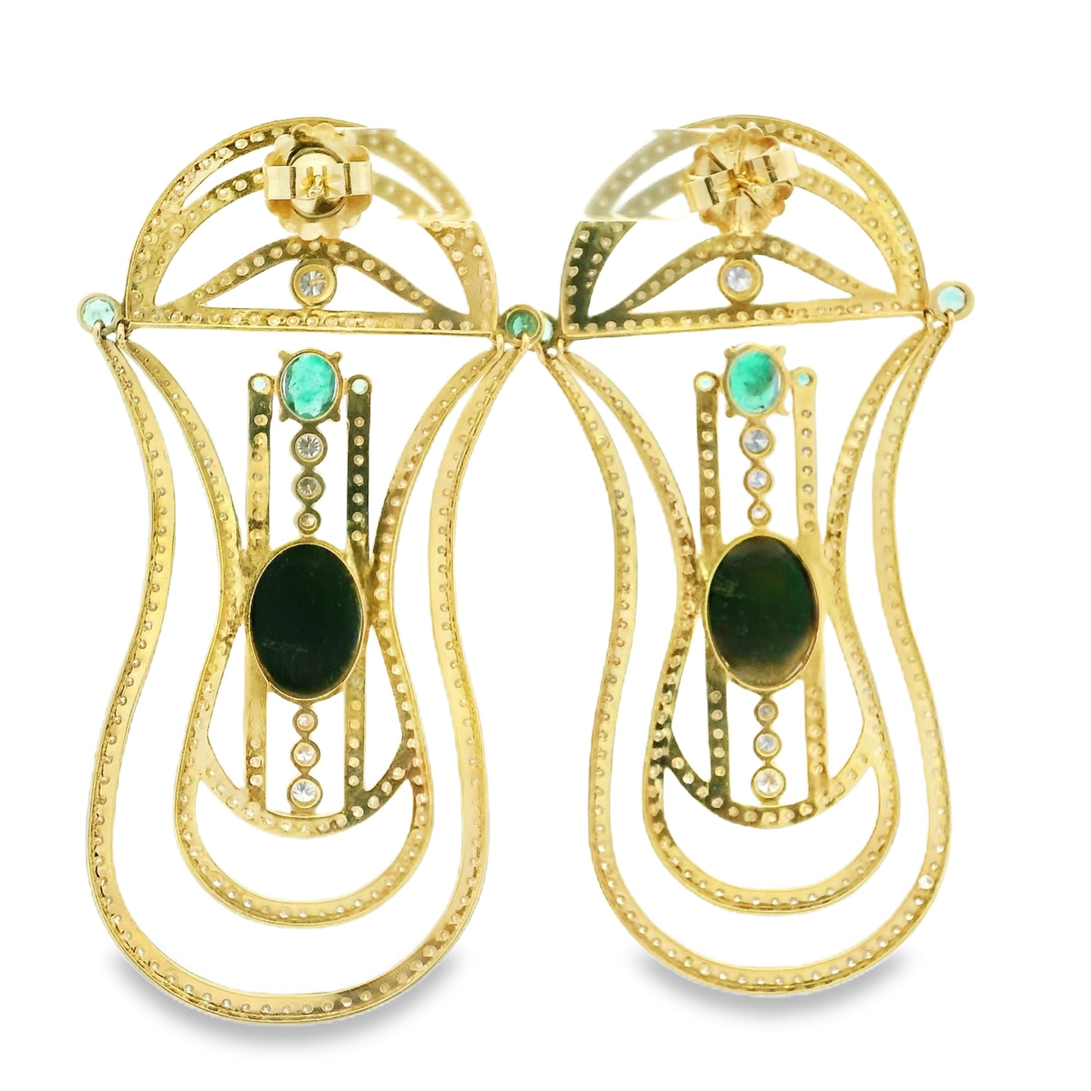 Contemporary 18K Yellow Gold Diamond, Emerald, and Black Star Sapphire Chandelie For Sale 1
