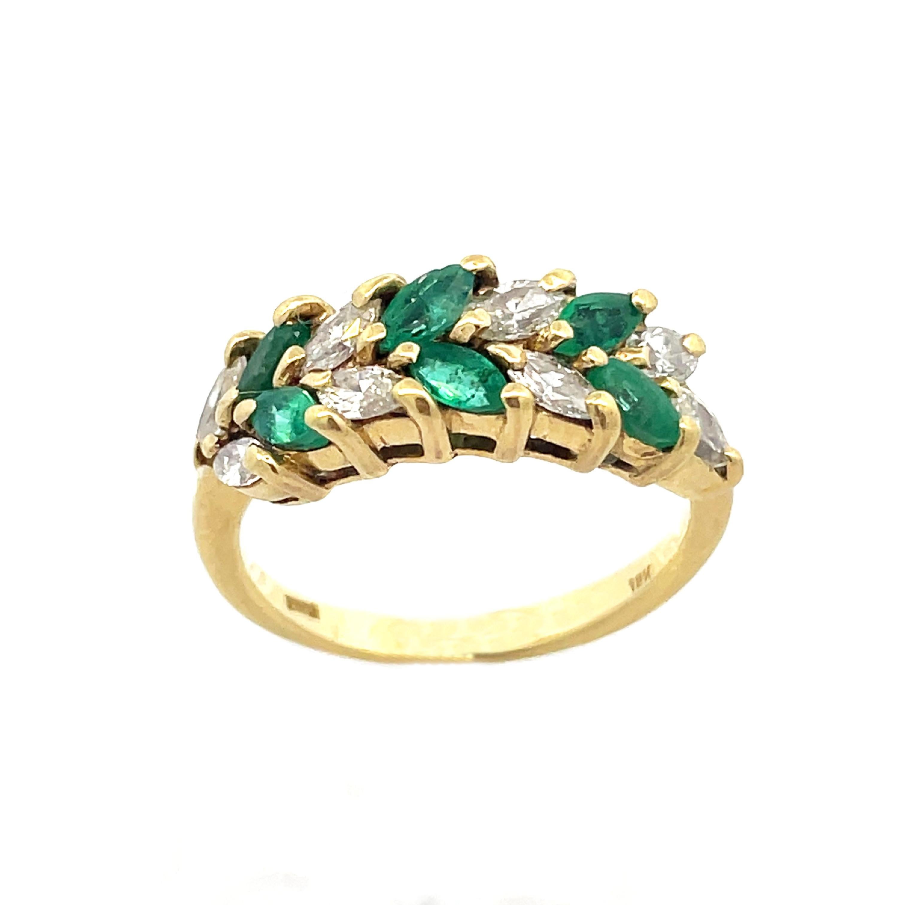 Contemporary 18K Yellow Gold Emerald and Diamond Ring For Sale