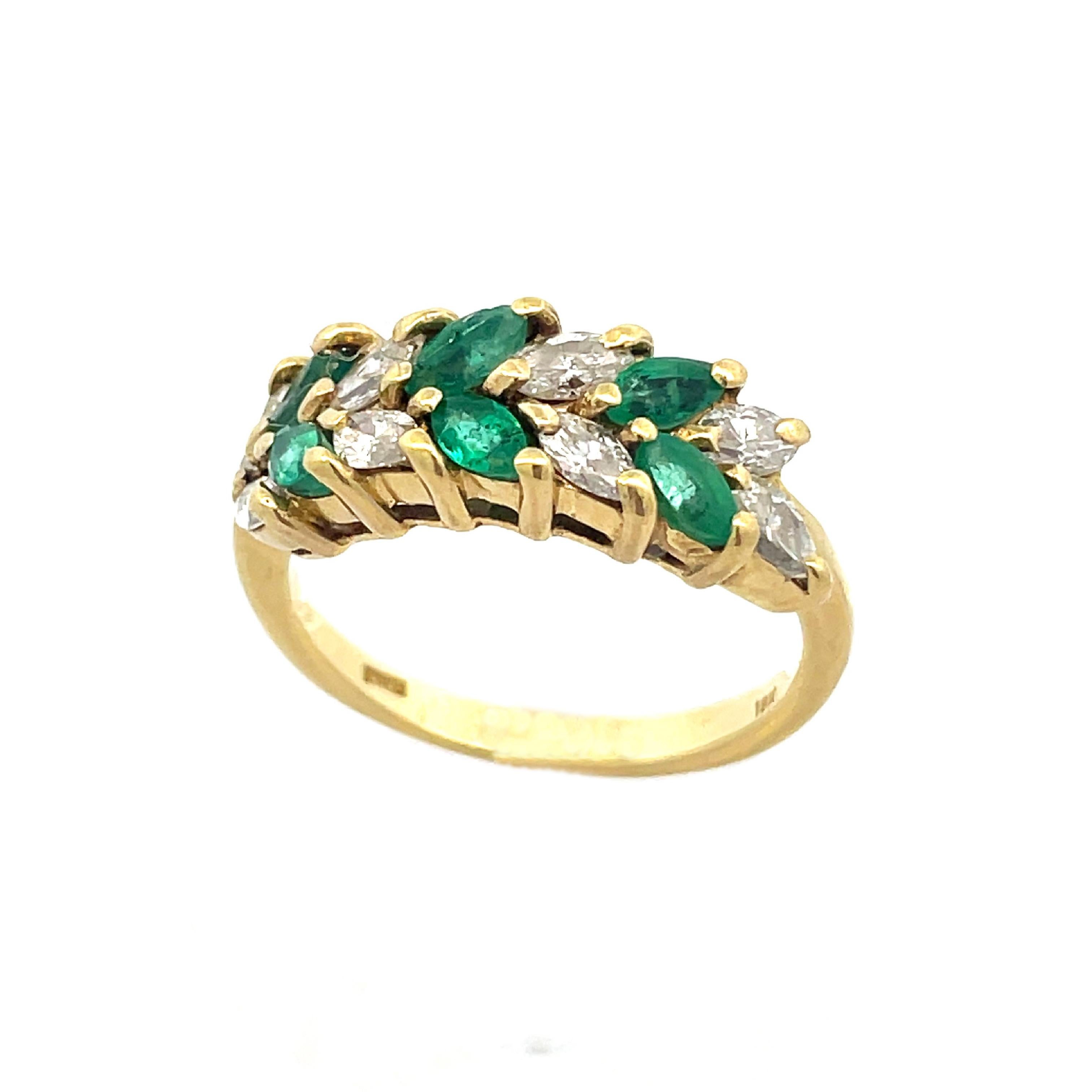 Women's Contemporary 18K Yellow Gold Emerald and Diamond Ring For Sale