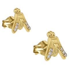 Contemporary 18K Yellow Gold Fly Emblem Diamond Accent Earrings