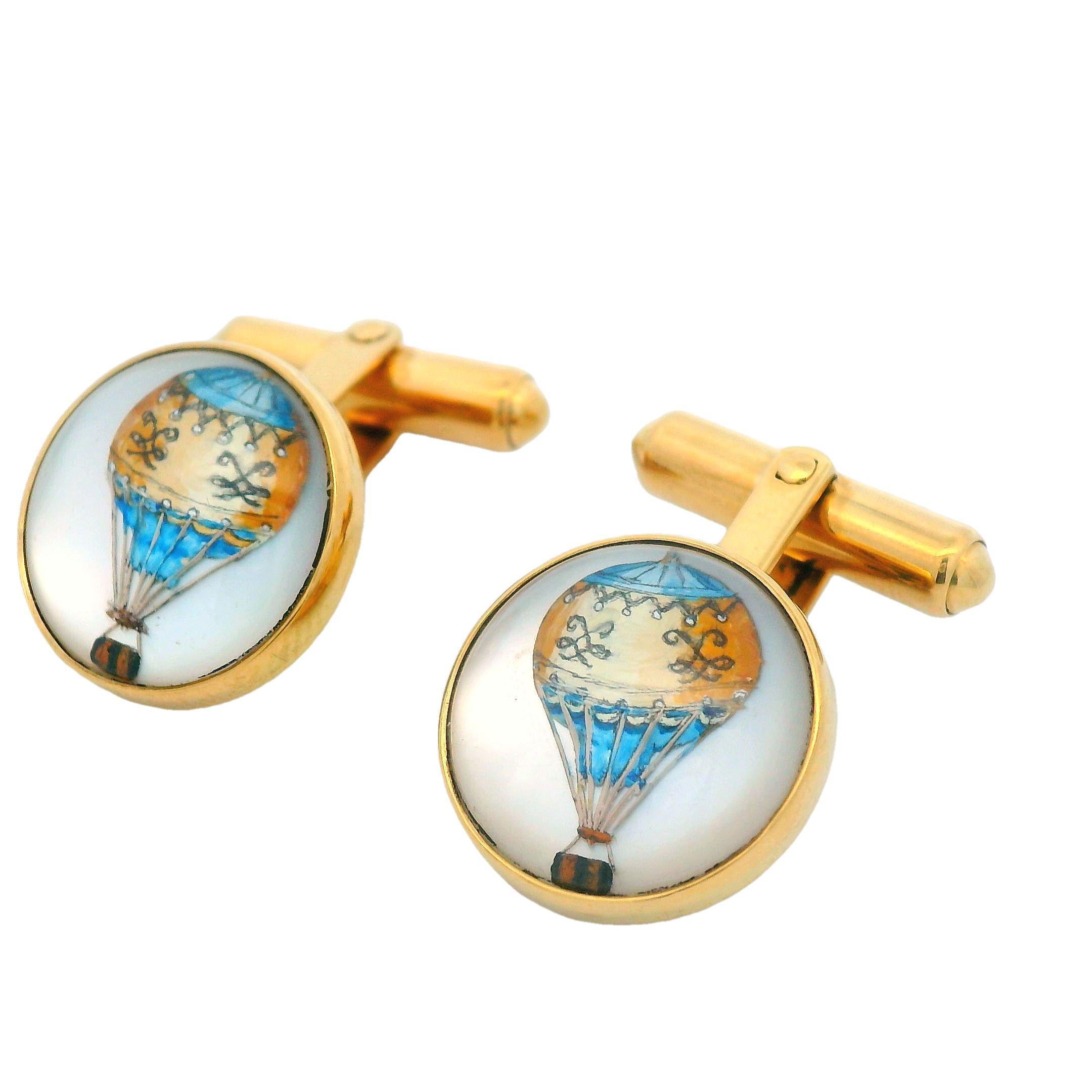 Contemporary 18k Yellow Gold Hot Air Balloon Cufflinks British Hallmarks In Excellent Condition In Lexington, KY