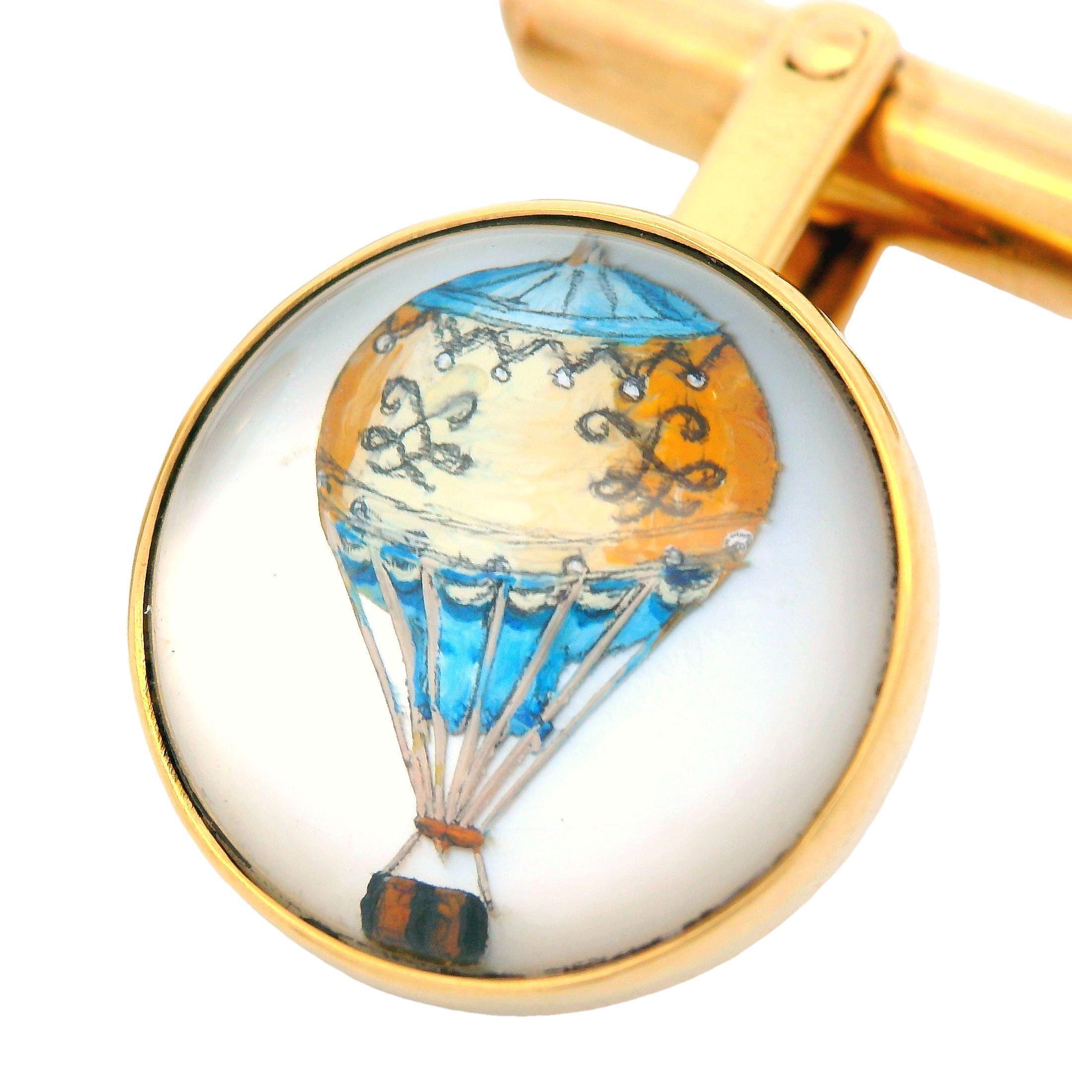 Women's Contemporary 18k Yellow Gold Hot Air Balloon Cufflinks British Hallmarks For Sale