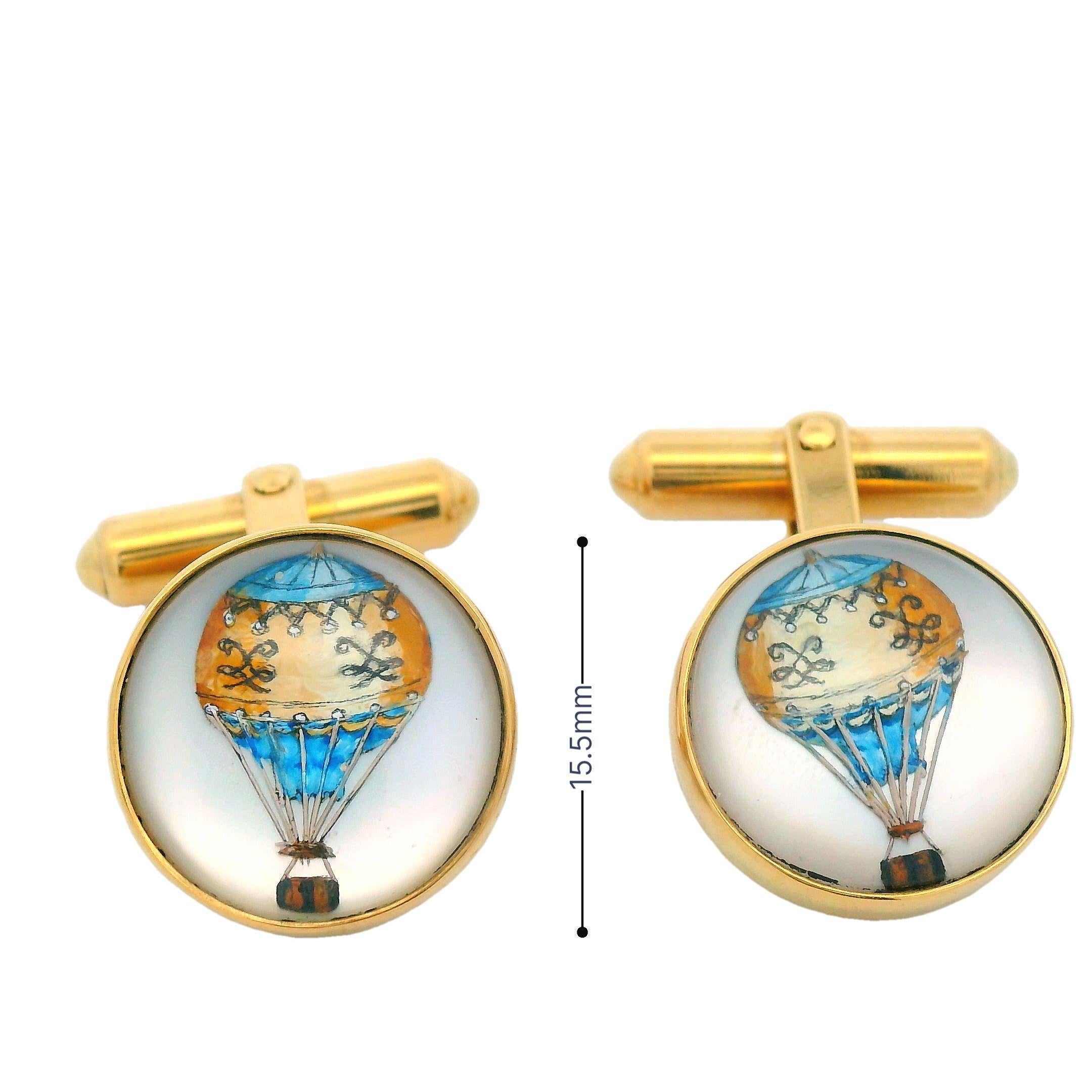 Contemporary 18k Yellow Gold Hot Air Balloon Cufflinks British Hallmarks For Sale 3