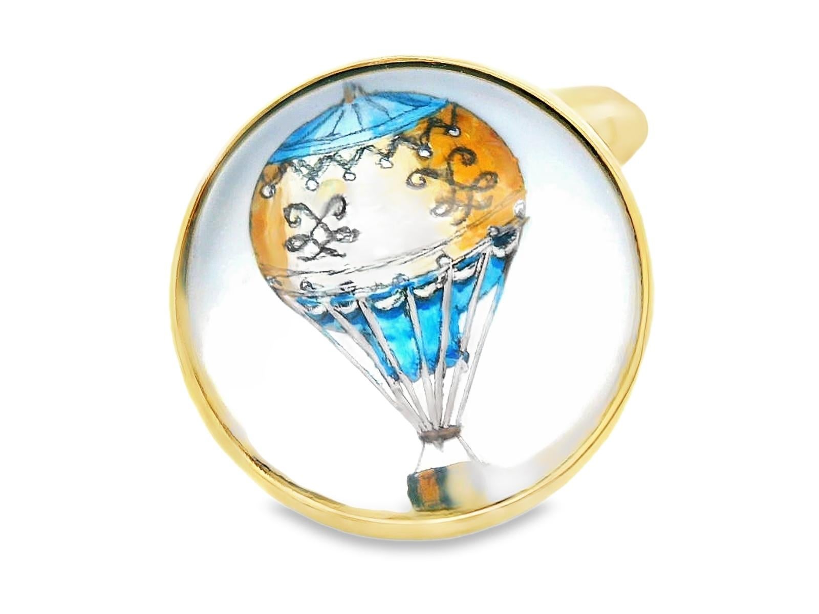 Contemporary 18k Yellow Gold Hot Air Balloon Cufflinks British Hallmarks For Sale 4