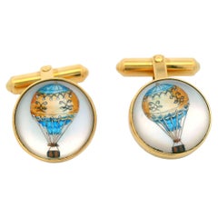Contemporary 18k Yellow Gold Hot Air Balloon Cufflinks British Hallmarks