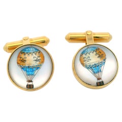Gemelli da polso contemporanei a forma di mongolfiera in oro giallo 18 carati con marchio britannico