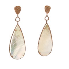 Contemporary 18K Yellow Gold Mother-of-Pearl & Diamond Teardrop Earrings