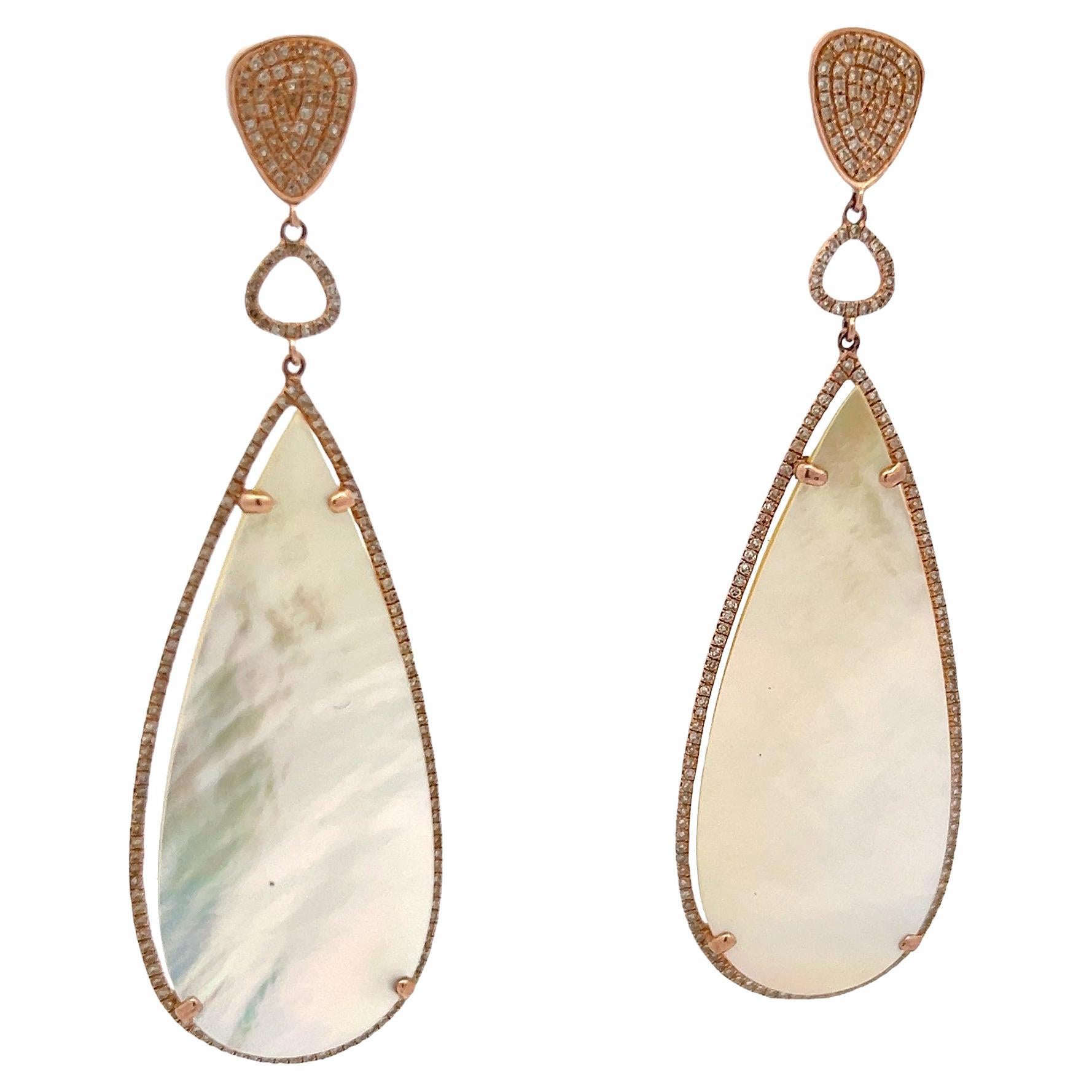 Contemporary 18K Yellow Gold Mother-of-Pearl & Diamond Teardrop Earrings