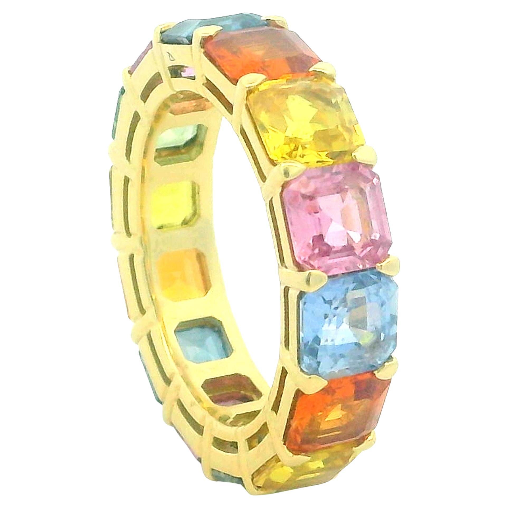 Bracelet éternel en or jaune 18K saphir arc-en-ciel contemporain, 7 carats multicolore