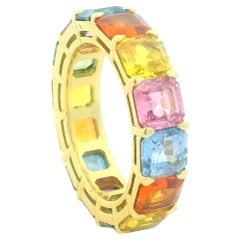 Bracelet éternel en or jaune 18K saphir arc-en-ciel contemporain, 7 carats multicolore