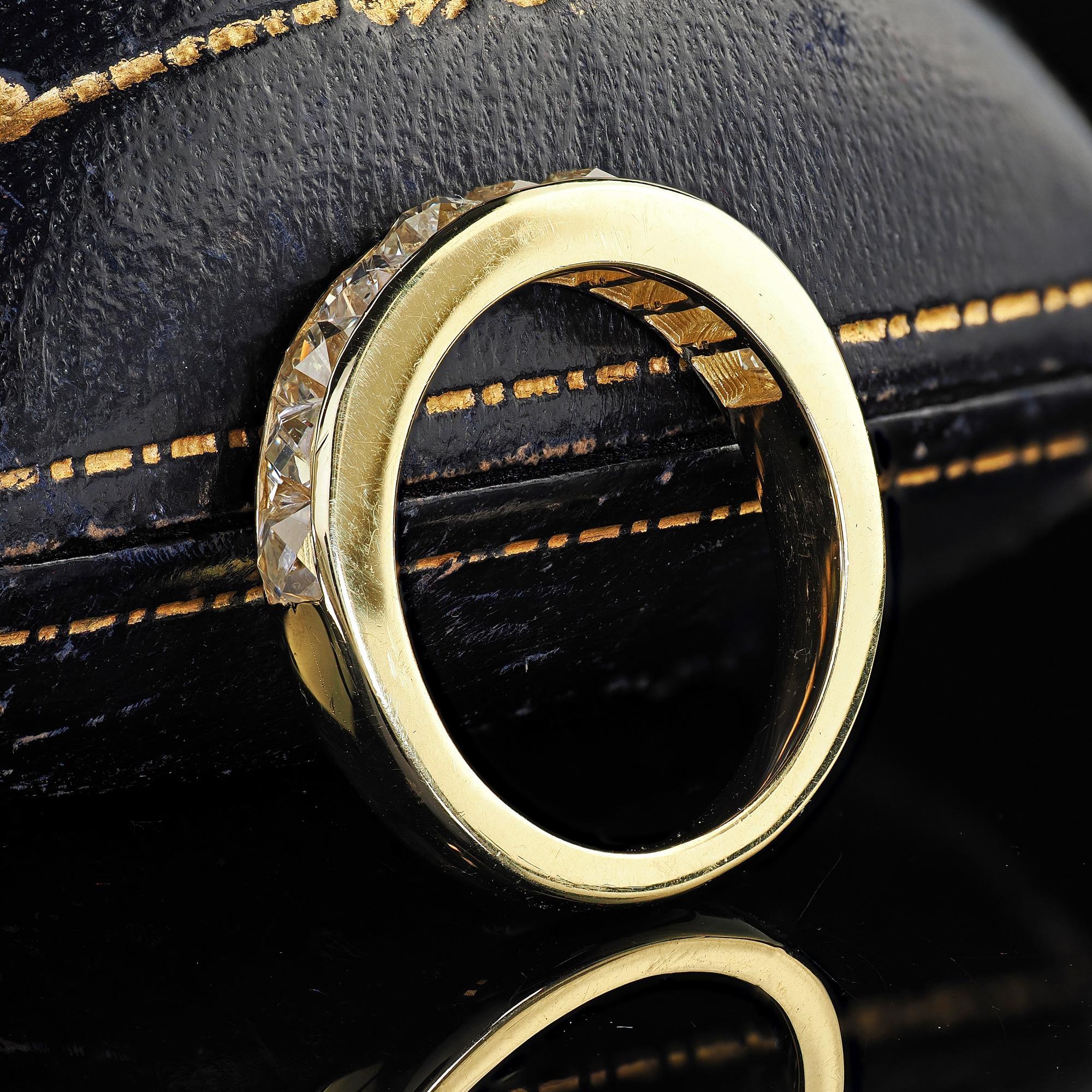 Contemporain Bague contemporaine en or jaune 18K avec diamant de taille française récupéré - Taille 6 en vente