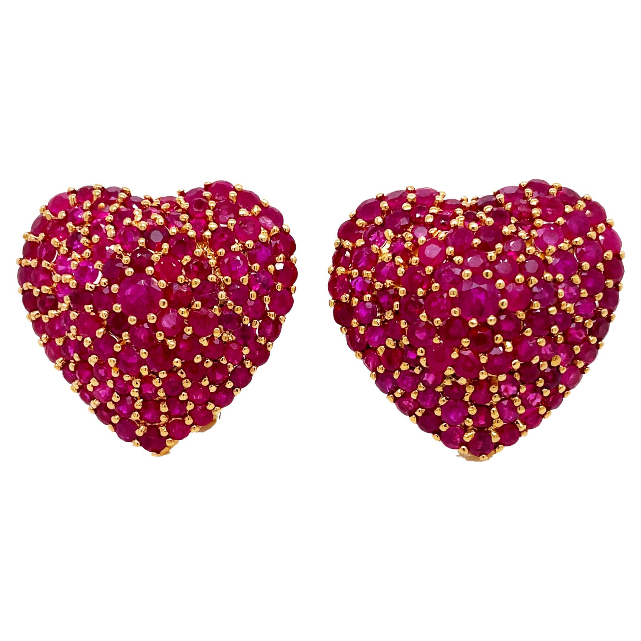 Contemporary 18K Gelbgold Ruby Heart Clip-On Ohrringe