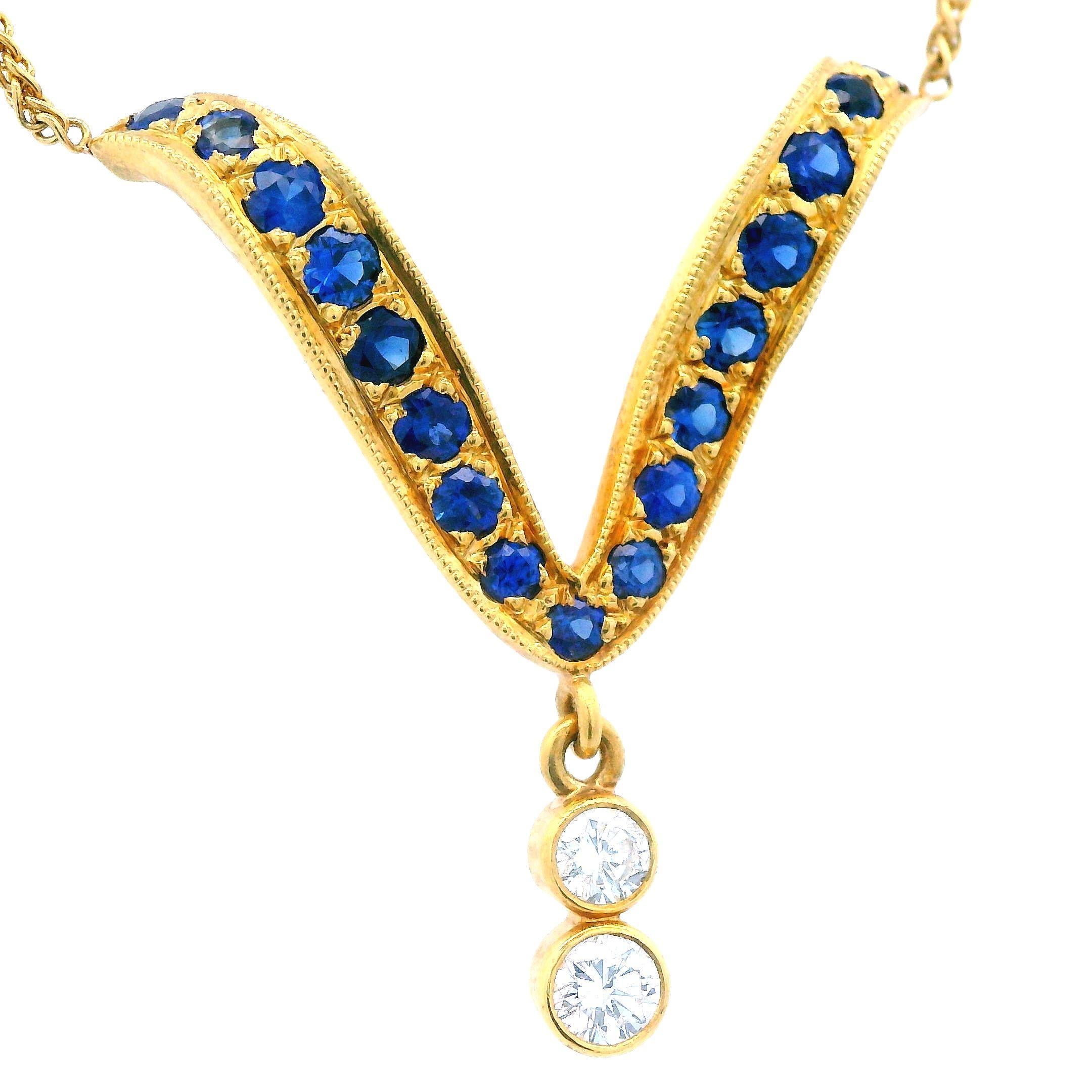 Collana a goccia con zaffiro e diamante in oro giallo 18k Contemporary V.I.I. In condizioni ottime in vendita a Lexington, KY