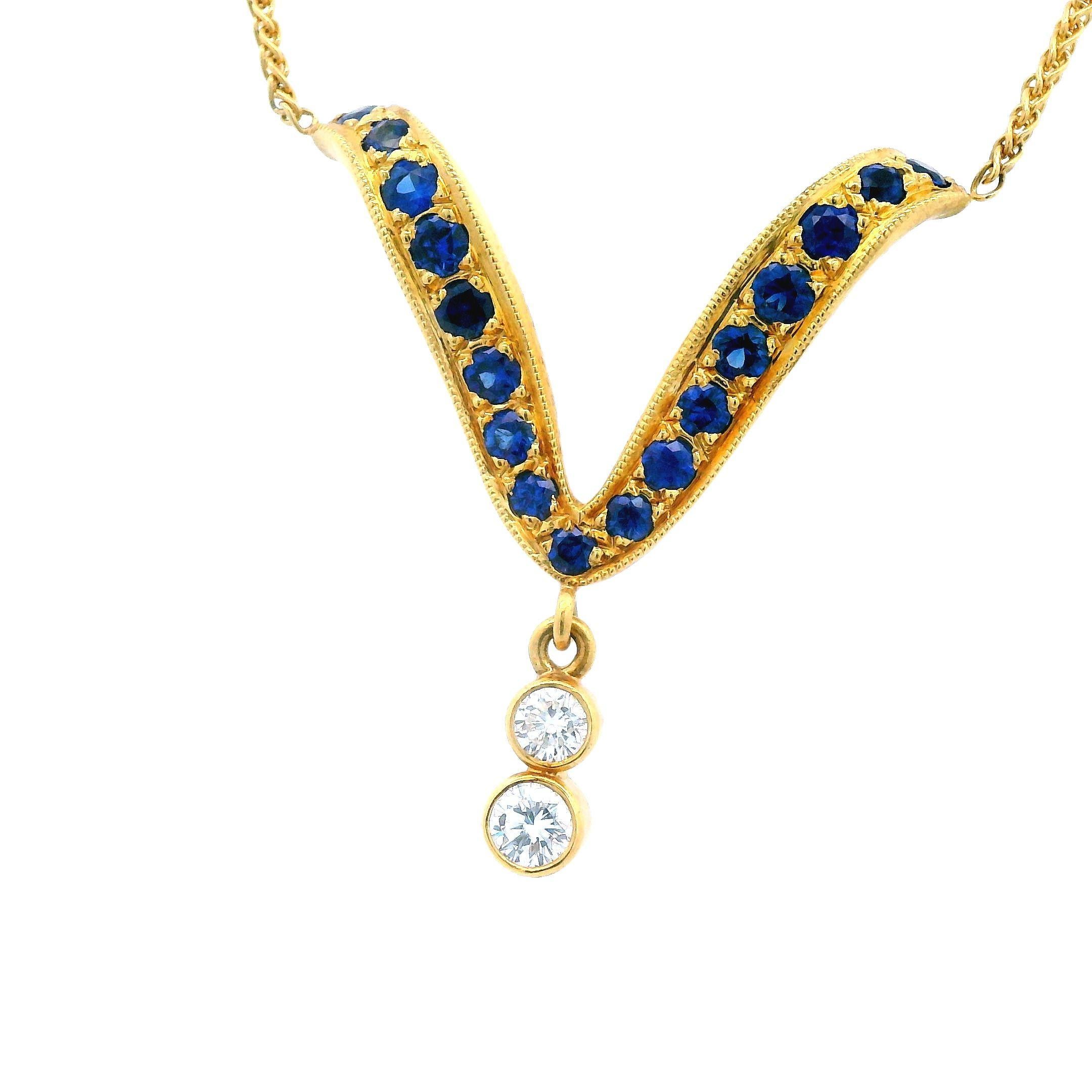 da uomo o donna Collana a goccia con zaffiro e diamante in oro giallo 18k Contemporary V.I.I. in vendita