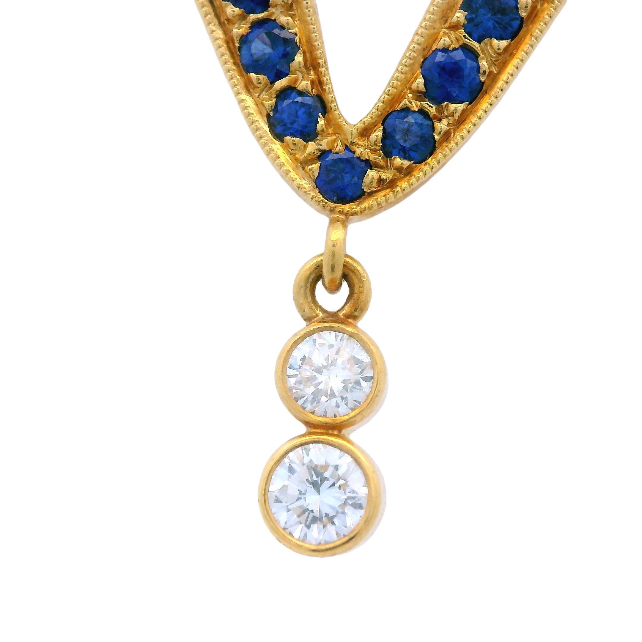 Collana a goccia con zaffiro e diamante in oro giallo 18k Contemporary V.I.I. in vendita 1
