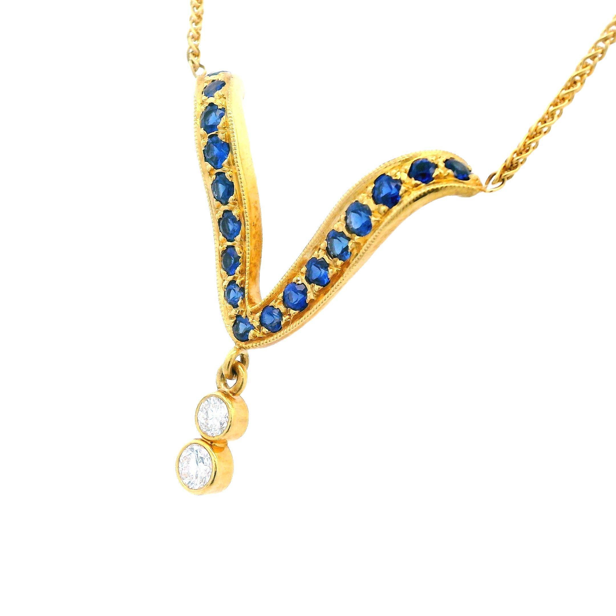 Collana a goccia con zaffiro e diamante in oro giallo 18k Contemporary V.I.I. in vendita 2